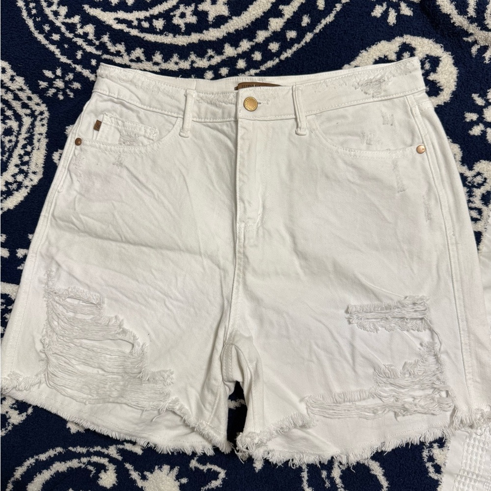 Judy Blue White Distressed Jean Shorts